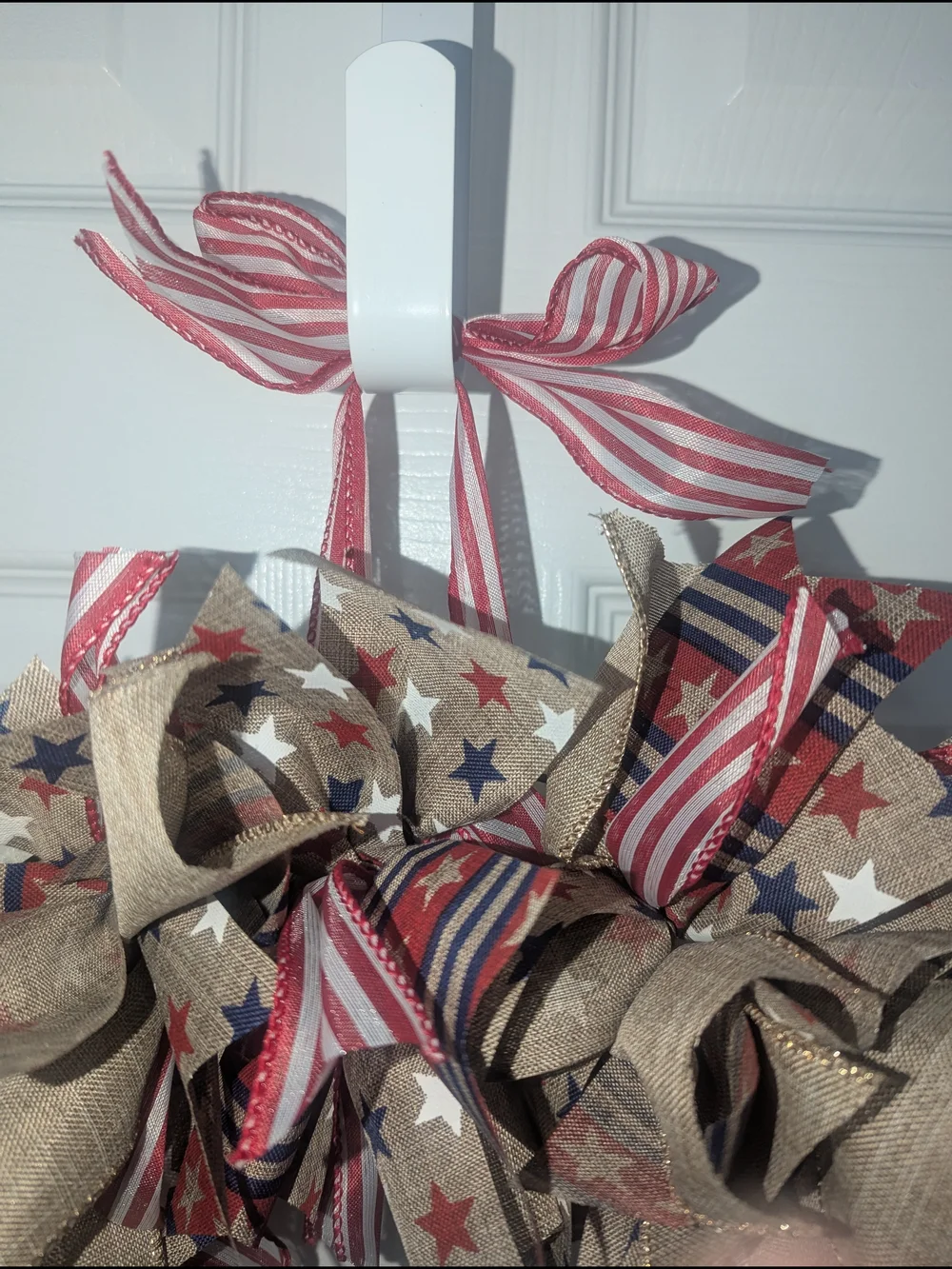 Patriotic Burlap Star & Stripe Wreath - Red, White & Blue